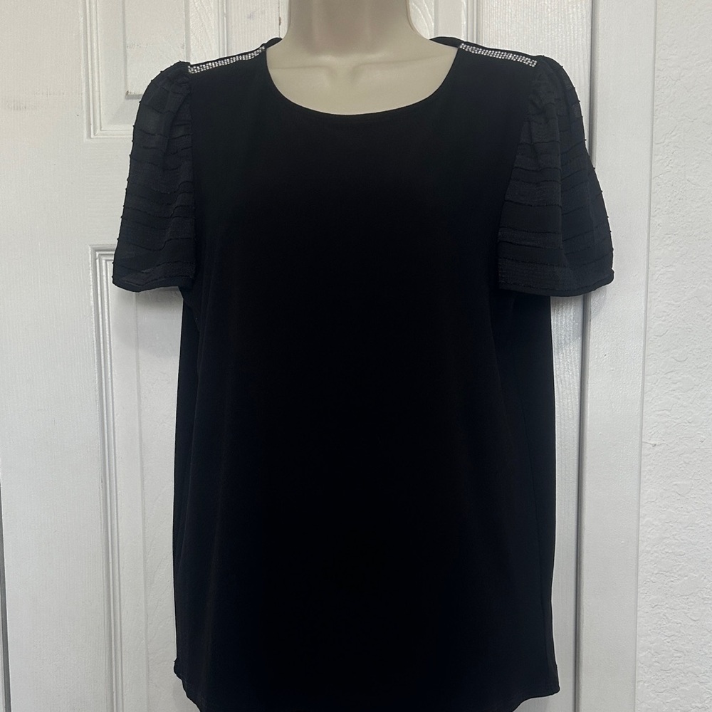 Madison Black Blouse with Shoulder Accents